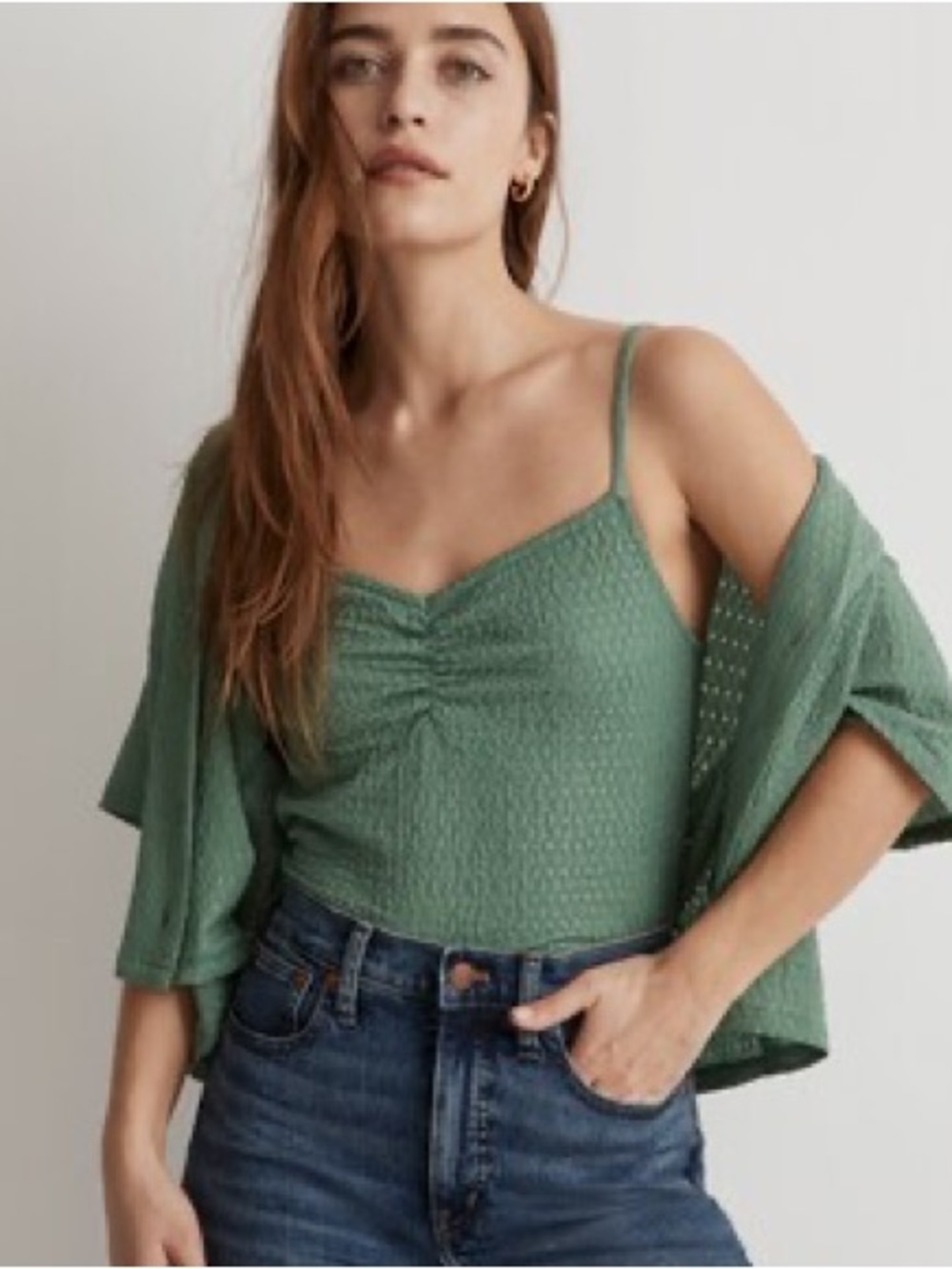 Madewell Crinkled Ruched-Front Cami Tank Trellis Green Size Small